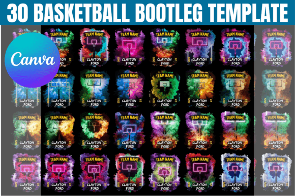 30 Basketball Bootleg T-shirt Template: Graphics & Print Templates