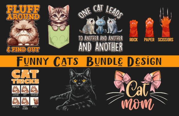 Funny Cat T Shirt Bundle: Graphics & Print Templates